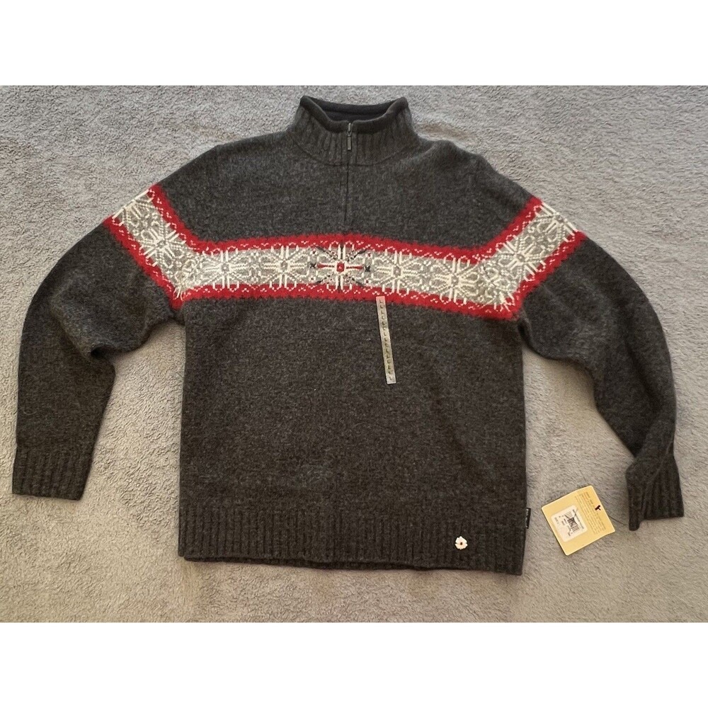 Woolrich Onyx Heather 100% Lambs Wool Sweater L Snowflake 1/4 Zip Pullover NWT